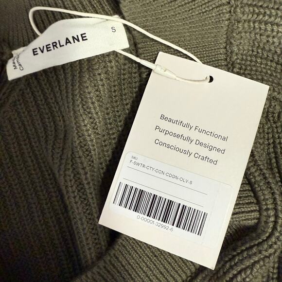 NWT Everlane The Classic Cardigan in Everyday Cotton, Olive, S - Picture 4 of 5